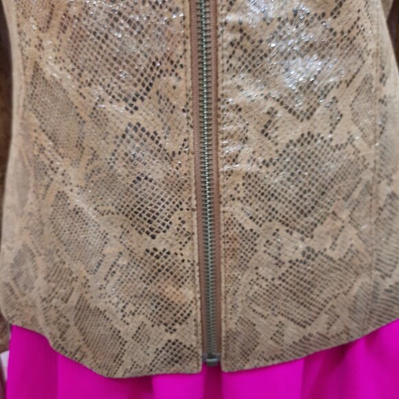 Y2K  Metallic Snake Print Leather Moto Jacket Womens Size M Tan Beige - Picture 5 of 12
